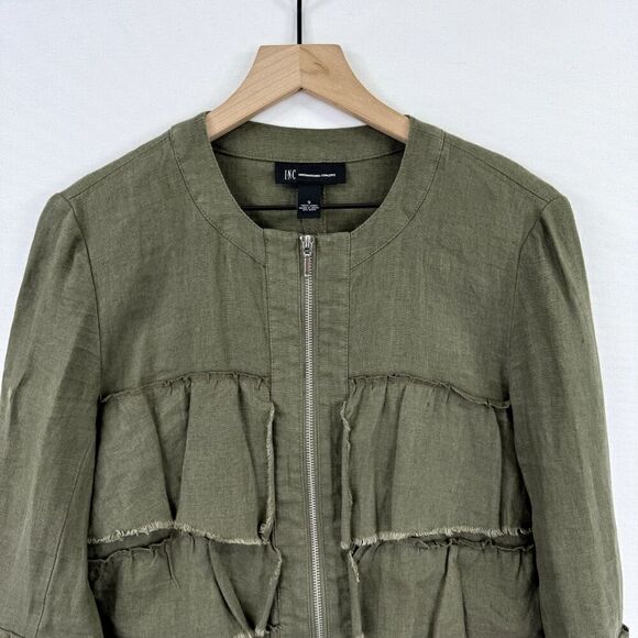 INC International Concepts Jacket Women Small Green 100% Linen Lagenlook Ruffled - Picture 4 of 15